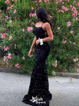 Sexy Black Mermaid Spaghetti Straps Party Prom Dresses,Evening Dresses,WGP303