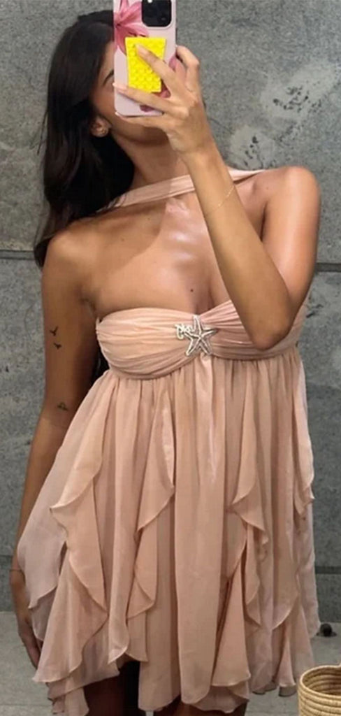 Sexy Pink Spaghetti Strap A-Line Sequin Short Homecoming Dresses For Party, EPT671