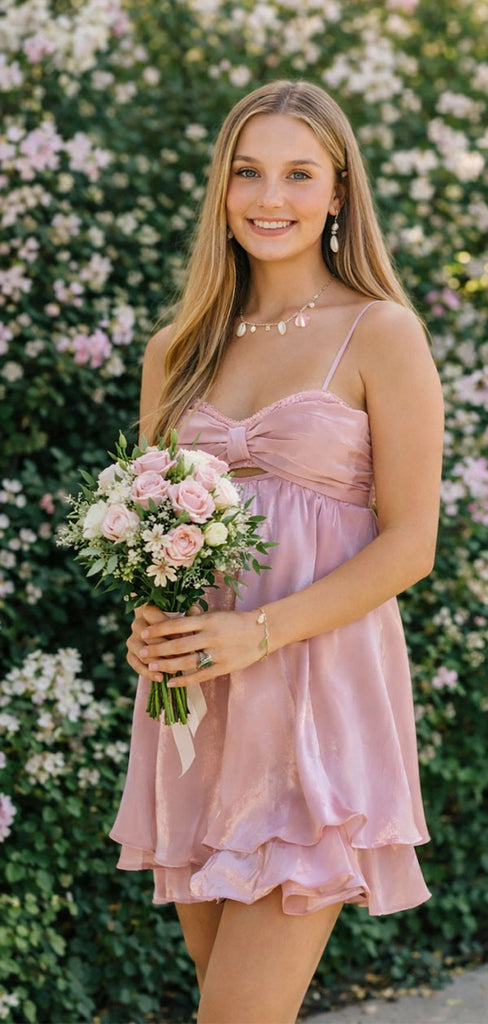 Pretty Pink Satin Homecoming Dress Sleeveless Sweetheart Neck A-Line Short Cocktail Gown, EPT722