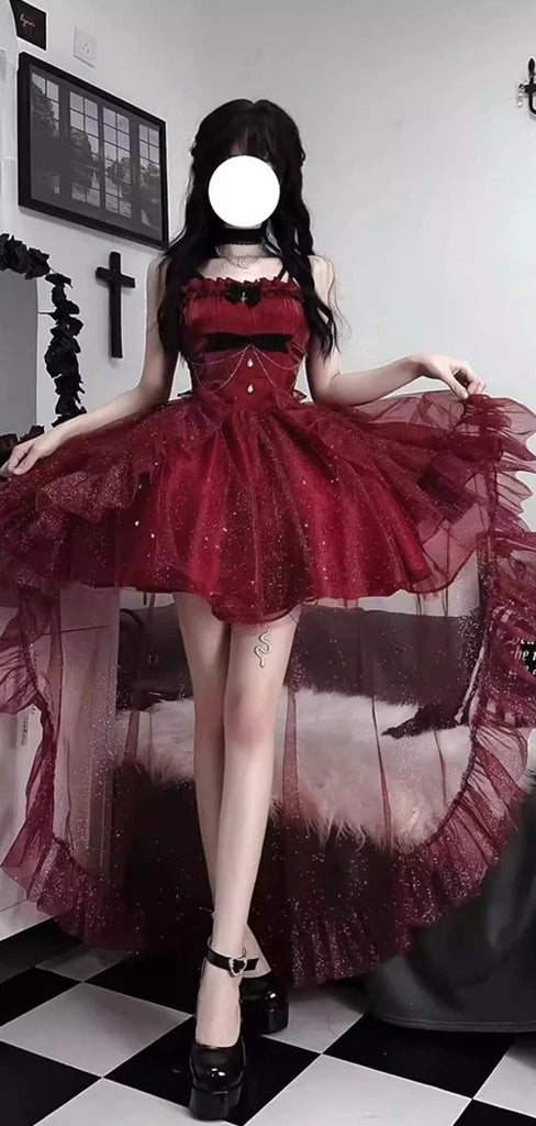 Sexy Red Spaghetti Strap High Low A-Line Short Homecoming Dresses For Party, EPT674