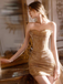 Shiny Gold Sweetheart Mermaid Short Homecoming Dresses For Party, EPT676