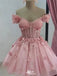 Elegant Floral Pink Off-Shoulder Short Sleeveless Homecoming Dresses For Birthday Party, EPT695