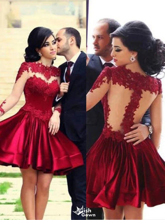 Charming Red Halter Long Sleeve A-Line Short Homecoming Dresses For Birthday Party, EPT714