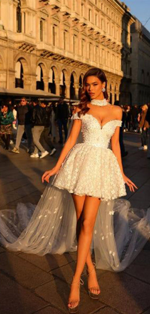 Elegant White Off-Shoulder A-Line Short Homecoming Dresses For Birthday Party, EPT716