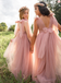 Cute Pink Square Sleeveless Floral Long A-Line Flower Girl Dress, FG030