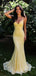 Elegant Yellow Spaghetti Straps V-Neck Memaid Long Prom Dress Ideas, Evening Party Dresses,WGP1857