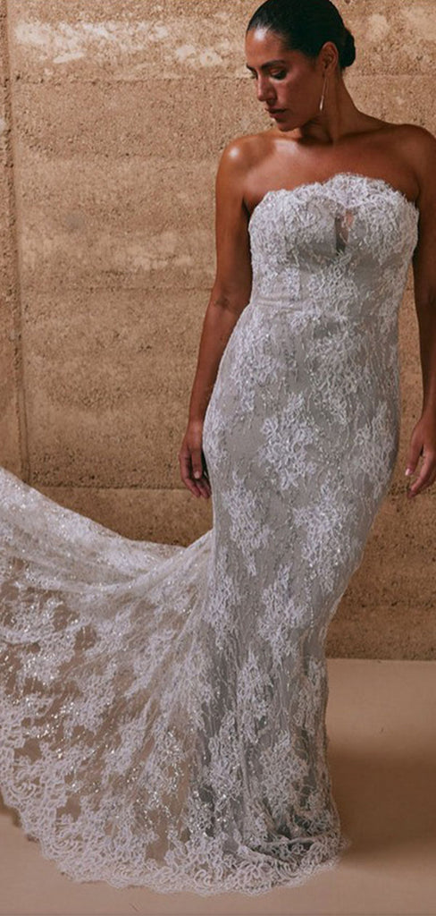 Sexy White Sweetheart Lace Mermaid Long Wedding Dresses With Sweep Trailing ,WDH169