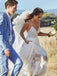 Elegant  A-Line Lace Wedding Dress V-Neck Spaghetti Strap Backless Bridal Gown,WDH191