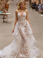 Elegant White Spaghetti Strap Mermaid Long Wedding Dresses With Sweep Trailing,WDH184