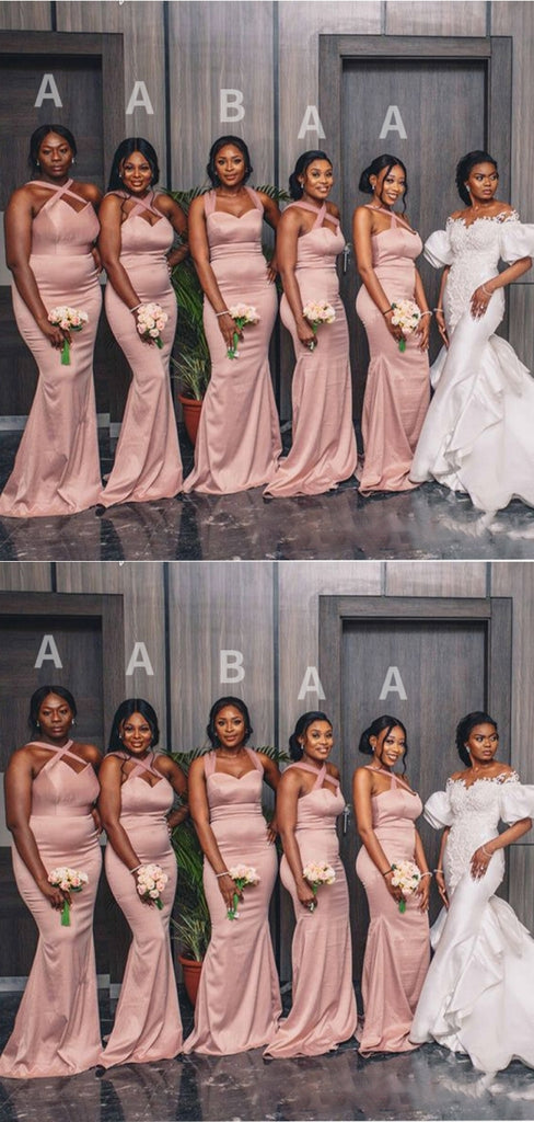 Popular Pink Mermaid Sleeveless Cheap Maxi Long Wedding Guest Bridesmaid Dresses,WGM341