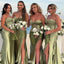 Elegant Green Sweetheart Sleeveless Mermaid Side Slit Long Bridesmaid Dresses Online, WGM412