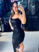 Shiny Black Spaghetti Strap Mermaid Side Slit Long Prom Dress Ideas, Evening Party Dresses , WGP1864