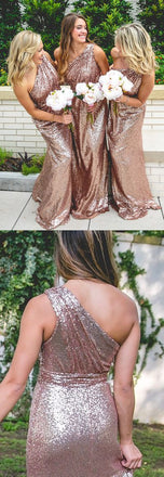Sequin One Shoulder Popular Shinning Cheap Long Bridesmaid Dresses, WG372