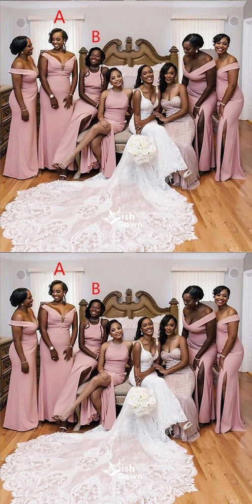 Mismatched Sexy Pink Mermaid Side Slit Maxi Long Bridesmaid Dresses Online, WGM140