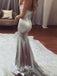 Charming Silver Soft Satin Appliques Sweetheart Strapless Long Mermaid Prom Dresses, WG20