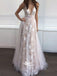 Most Popular Deep V Neck Sexy Applique Tulle Long Prom Dresses, WG744