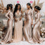 Gorgeous Champagne Gold Multiple Types Pleats Satin Mermaid Bridesmaid Dresses, WGM066
