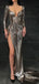 Sparkly Sequins Sweetheart Long Sleeves High Slits Mermaid Evening Gowns Prom Dresses, WGP187