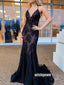 Sexy Black V-neck Lace Mermaid Long Prom Dresses PG1229