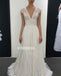 A-line Short Sleeve V-neck Lace Long Wedding Dresses WDH013